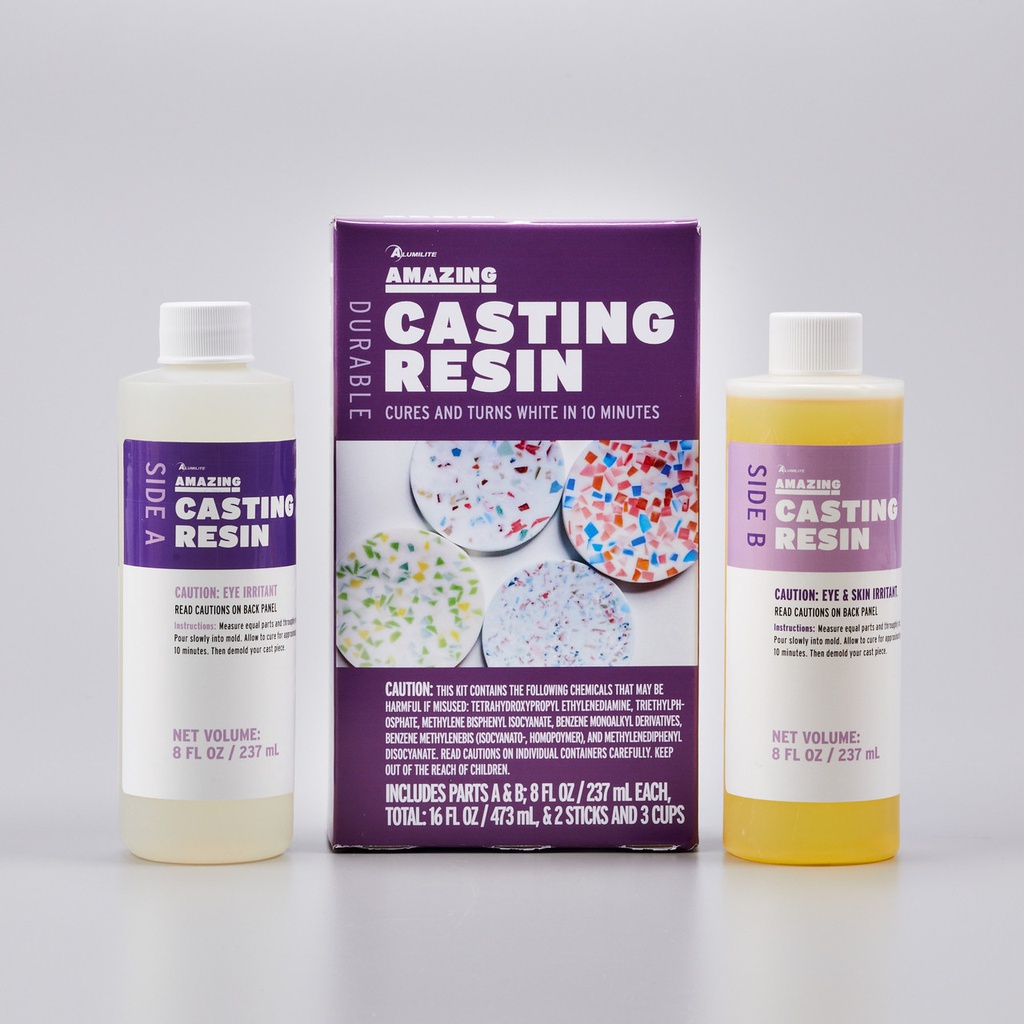 AMAZING CASTING RESIN – INCLUDES PARTS A &amp; B; 8 FL OZ / TOTAL 16 FL OZ + 2 STICKS + 3 CUPS