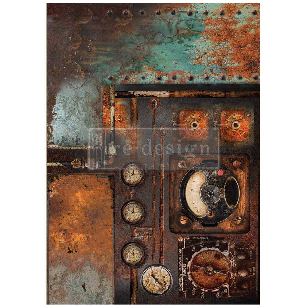 A1 Decoupage Fiber - Aged Machinery Elegance