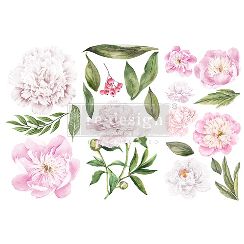 [655350653477] Redesign Décor Transfers® - Morning Peonies - 3 sheets, 15,24 cm x 30,48 cm