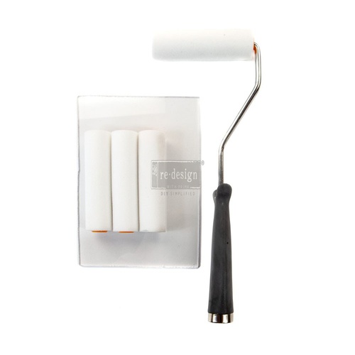 [700399] Vintage Paint Fine Mohair Roller Brush Brush Set - 2 λαβές κυλίνδρων μικρές 2 cm και 2 φαρδιές 10 cm, 4 κυλίνδρους Mohair, 1 δίσκο και 3 επαναχρησιμοποιήσιμα ένθετα